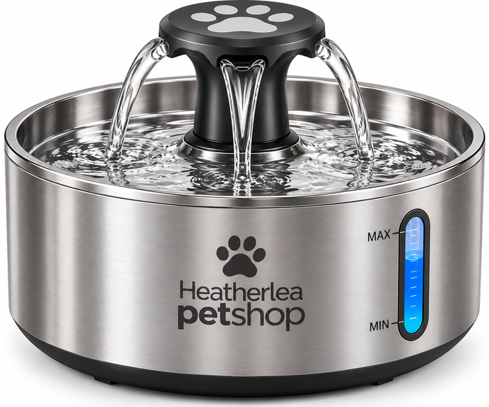 Heatherlea Pet Shop Stainless Steel Pet Water Fountain – Automatic Drinking Fountain for Cats & Dogs